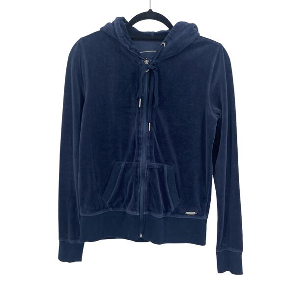 Calvin Klein Performance Quick Dry Womens Navy Velour Zip Up Hoodie Size Small S - Picture 4 of 9
